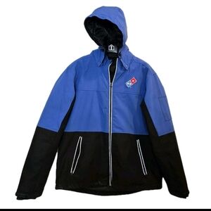 Dominos Pizza Gear Jacket  Blue Black w/removable Hood *stains Large